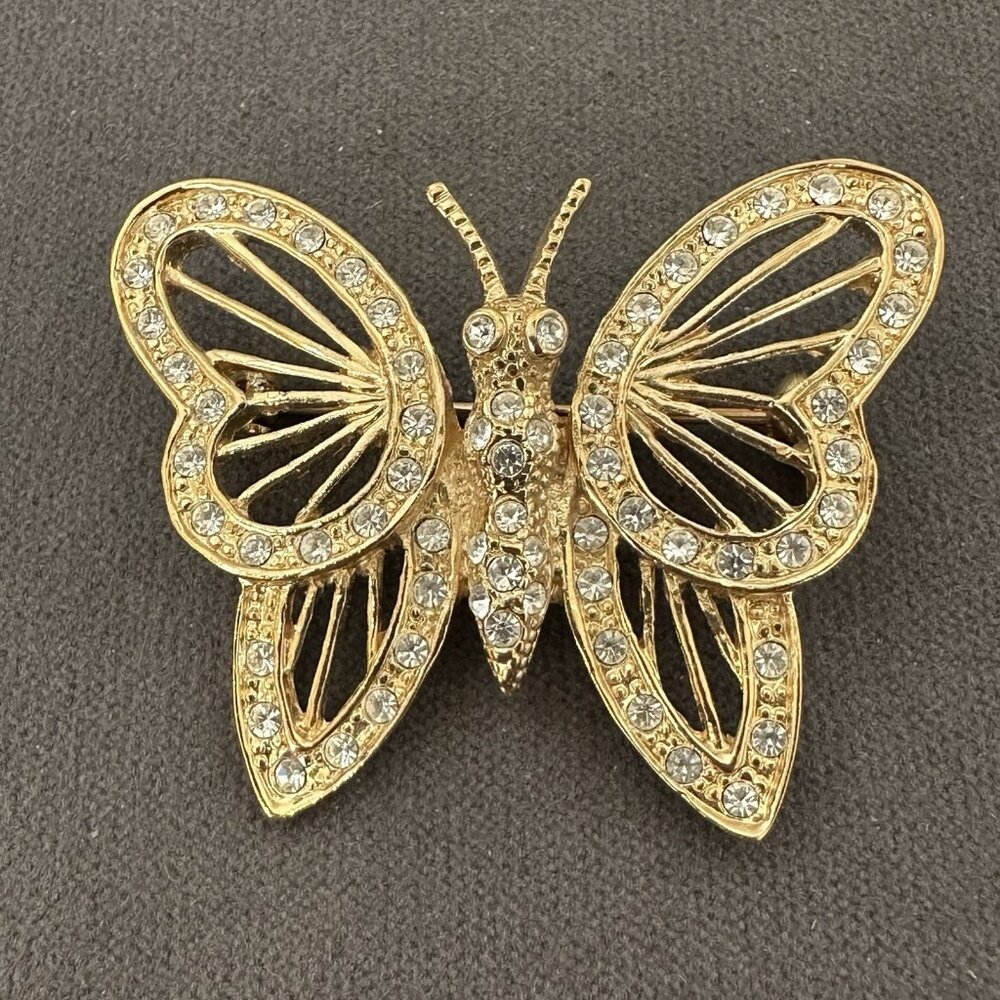 70'80's ROMAN Butterfly Rhinestone Decoration Vintage Brooch Gold Tone